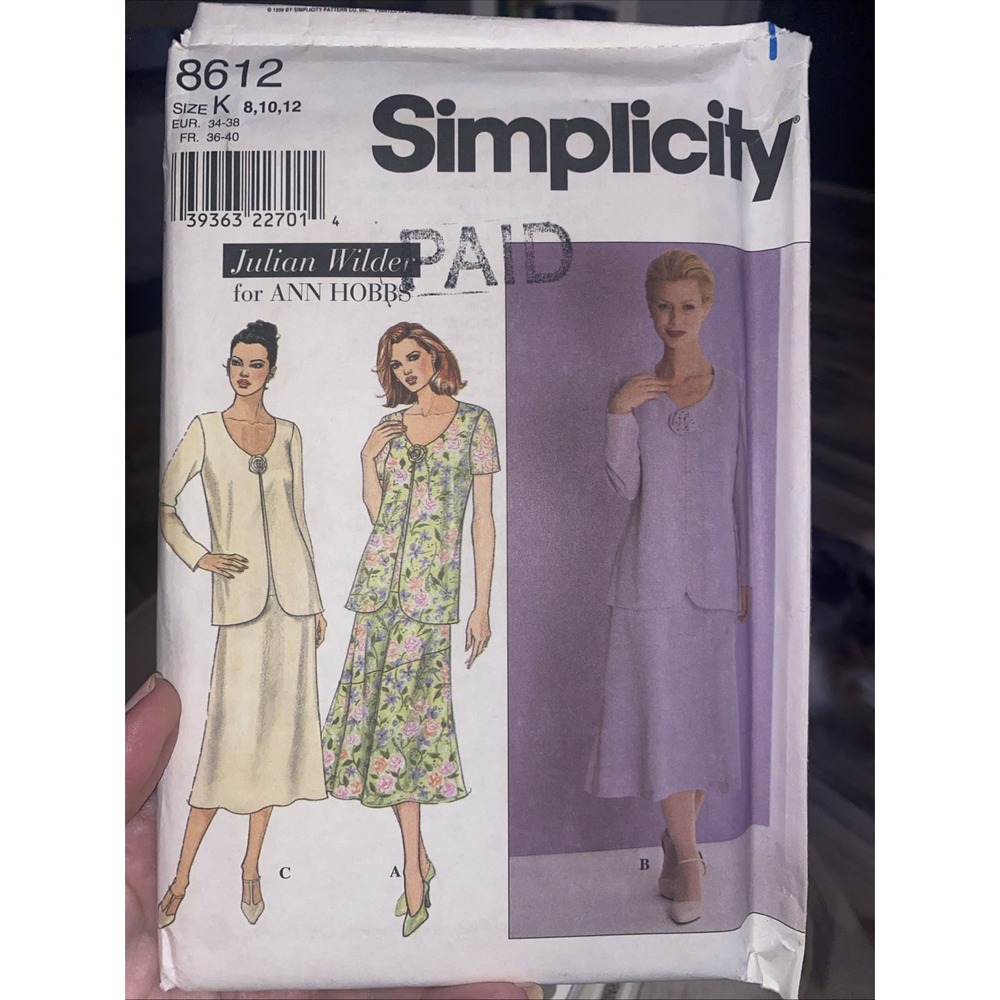 Simplicity 8612 Loose Dress Scoop Neck Pattern Misses Size 8-12 Uncut Vintage